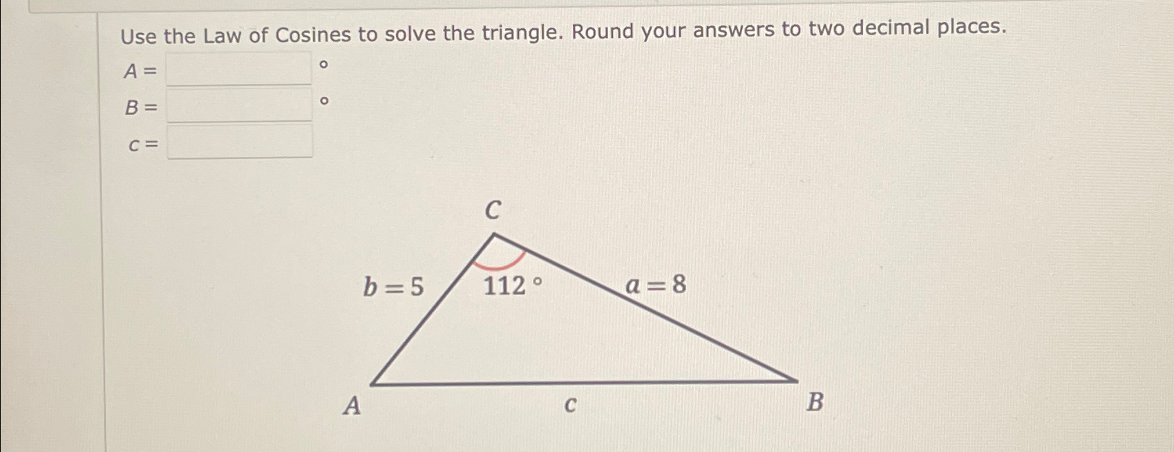 Use the Law of Cosines to solve the triangle. Round | Chegg.com