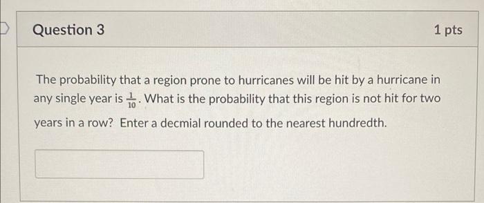 Solved Question 3 1 pts The probability that a region prone | Chegg.com