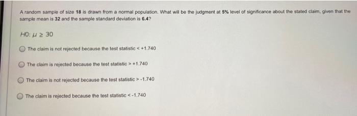 Solved A random sample of size 18 is drawn from a normal | Chegg.com
