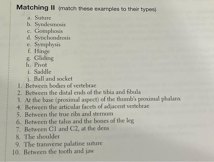 Solved Matching II (match these examples to their types) a. | Chegg.com