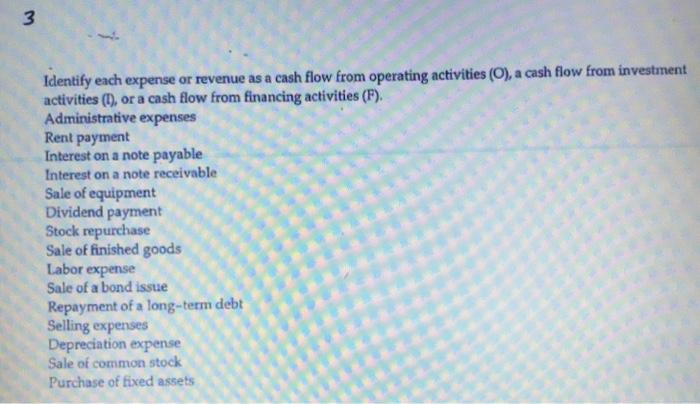 Solved 3 Identify Each Expense Or Revenue As A Cash Flow | Chegg.com