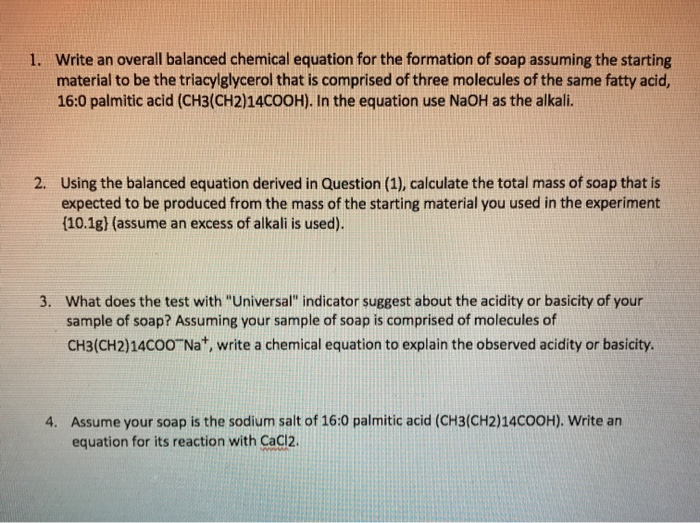 Solved 1. Write an overall balanced chemical equation for