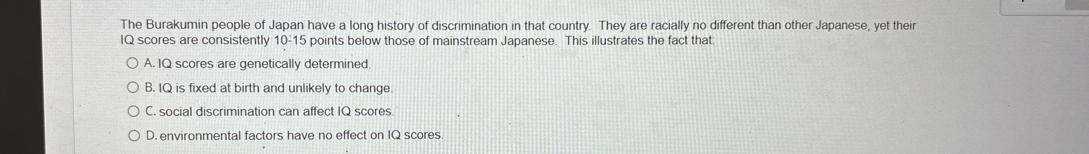 Solved The Burakumin people of Japan have a long history of | Chegg.com