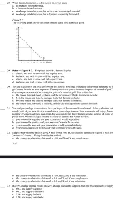 Solved 2x When demand is inelastic a decrease in price will | Chegg.com
