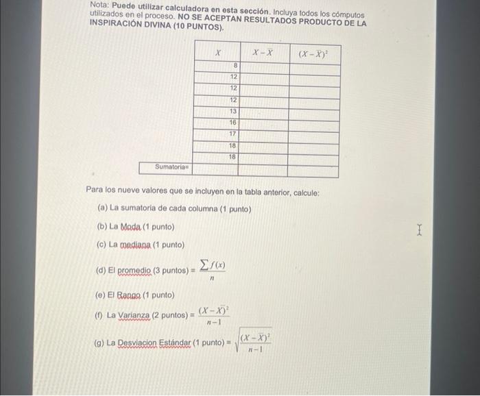 Nota: Puede utilizar calculadora en esta sección. Incluya todos los cómputos utilizados en el proceso. NO SE ACEPTAN RESULTAD