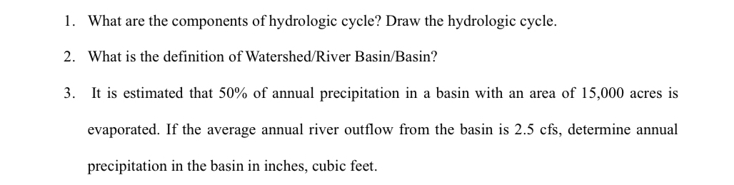 Solved What Are The Components Of Hydrologic Cycle? Draw The | Chegg.com