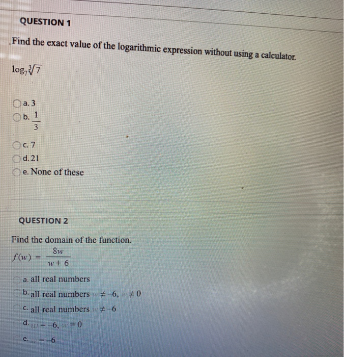 Solved QUESTION 1 Find the exact value of the logarithmic | Chegg.com
