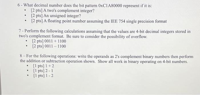 Solved 6- What Decimal Number Does The Bit Pattern | Chegg.com