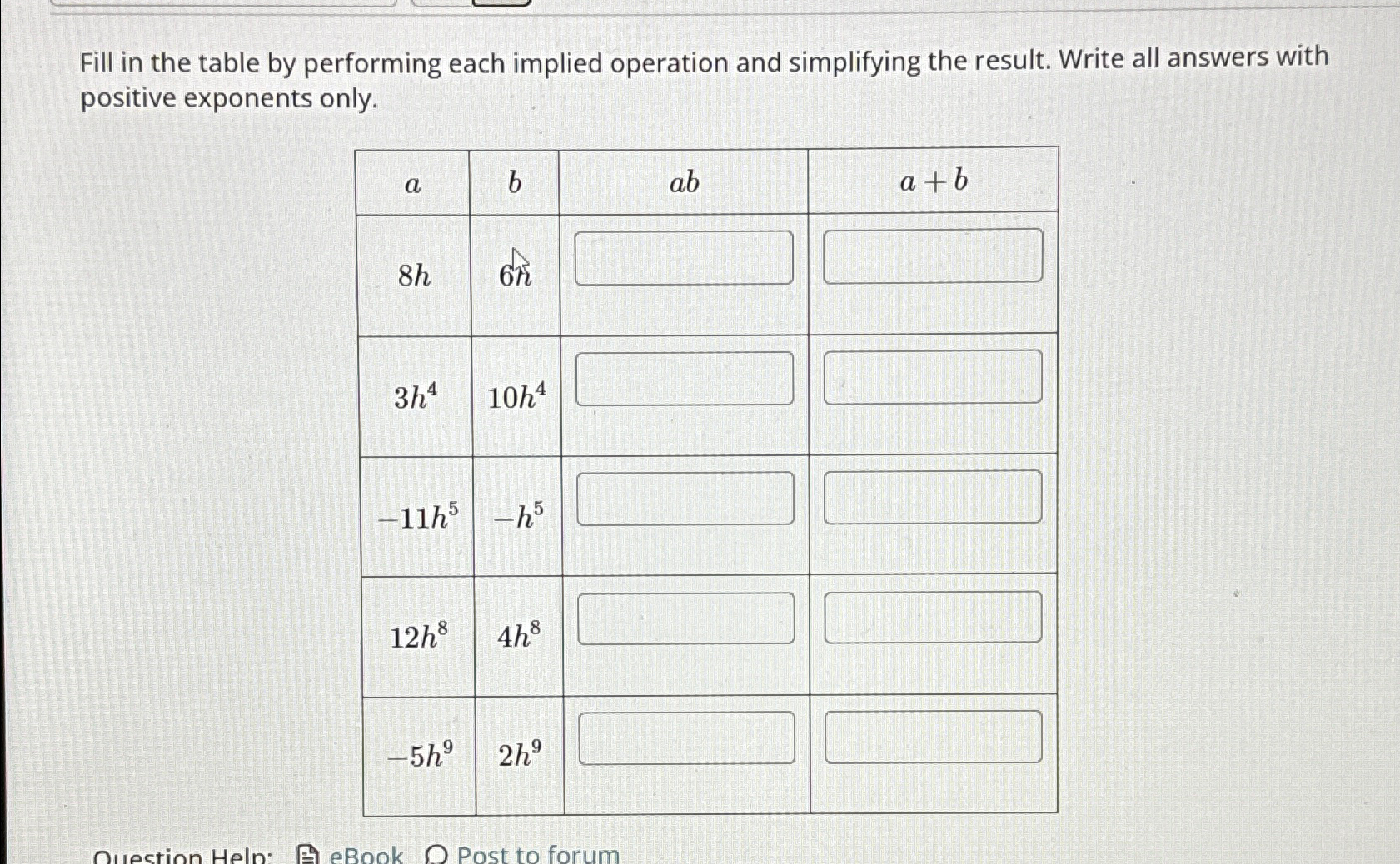 Solved Fill in the table by performing each implied | Chegg.com