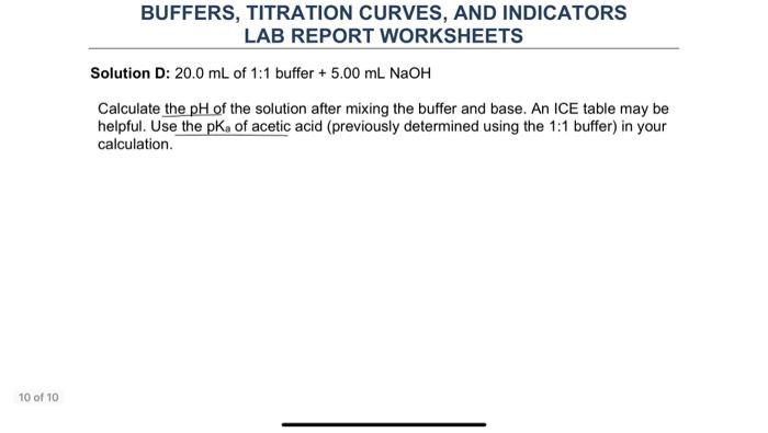 BUFFERS, TITRATION CURVES, AND INDICATORS LAB REPORT | Chegg.com