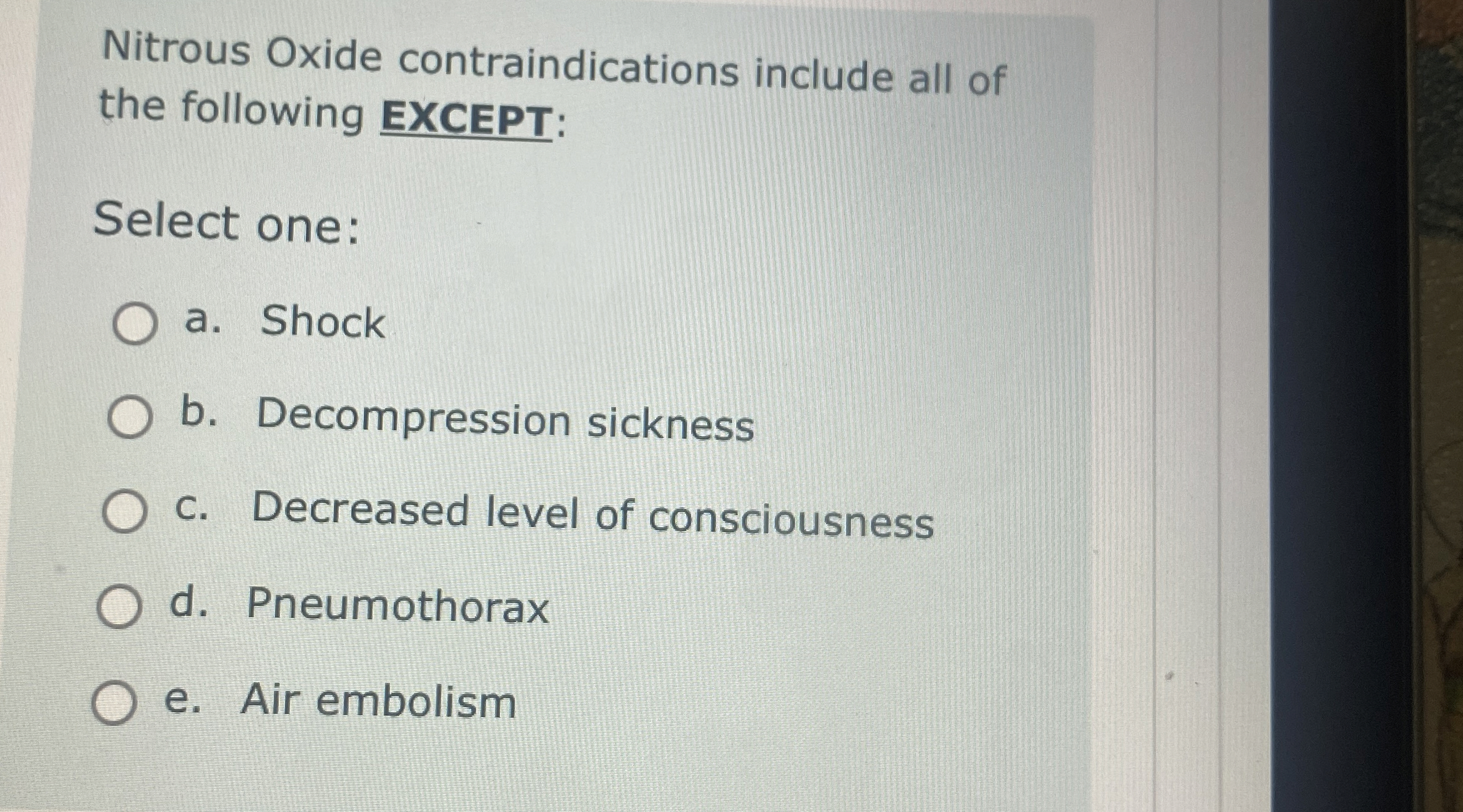 Solved Nitrous Oxide contraindications include all of the