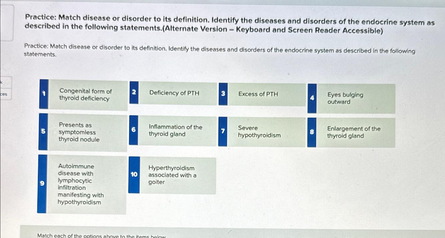 Solved Practice: Match disease or disorder to its | Chegg.com