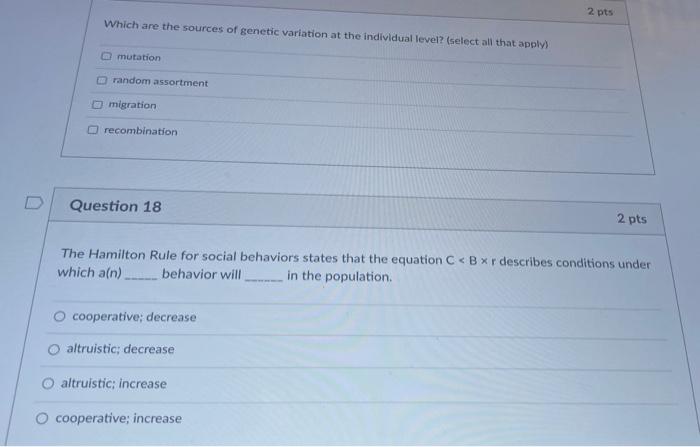 Solved 2 pts Which are the sources of genetic variation at | Chegg.com