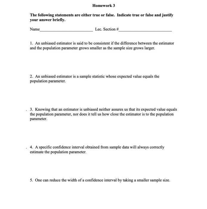 Solved Homework 3 The following statements are either true | Chegg.com