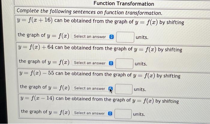 Solved Function Transformation Complete the following | Chegg.com