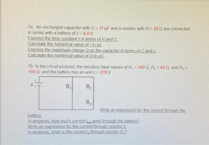 Solved 7a. An Uncharged Capacitor With C=11μF And A Resistor | Chegg.com