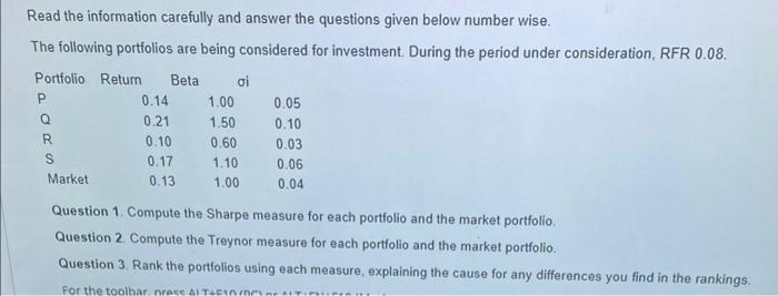 Solved Read The Information Carefully And Answer The | Chegg.com ...