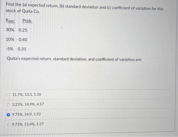 Solved Find The (a) Expected Return, (b) Standard Deviation | Chegg.com