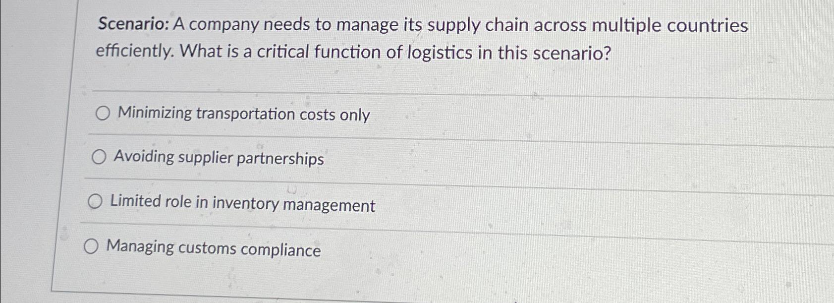 Solved Scenario: A Company Needs To Manage Its Supply Chain | Chegg.com ...