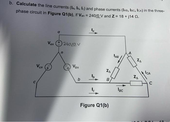 Solved b. Calculate the line currents (la, Ib, Ic) and phase | Chegg.com