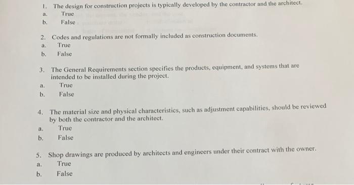 Solved A. B. 1. The Design For Construction Projects Is | Chegg.com