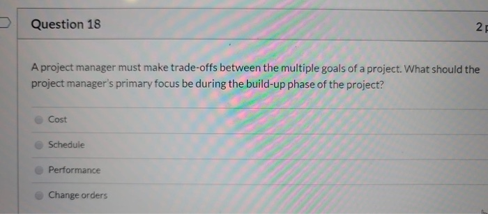 Solved Question 18 21 A project manager must make trade-offs | Chegg.com