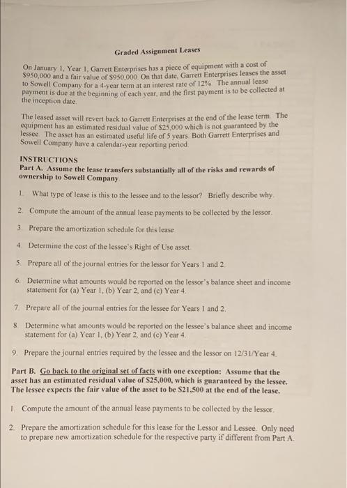 1 Graded Assignment Leases On January 1. Year 1, | Chegg.com
