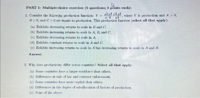 Solved PART 1: Multiple-choice Exercises (5 Questions; 3 | Chegg.com