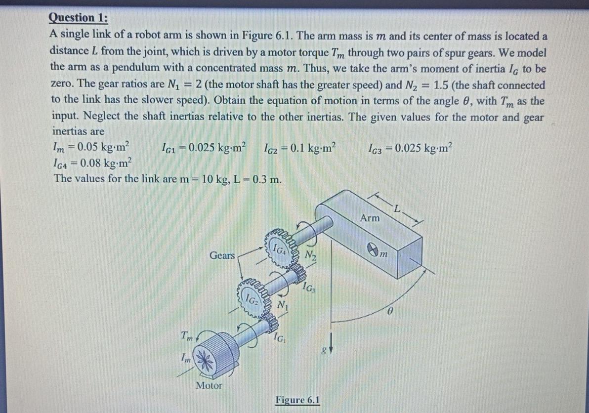 Solved Question 1: A single link of a robot arm is shown in | Chegg.com