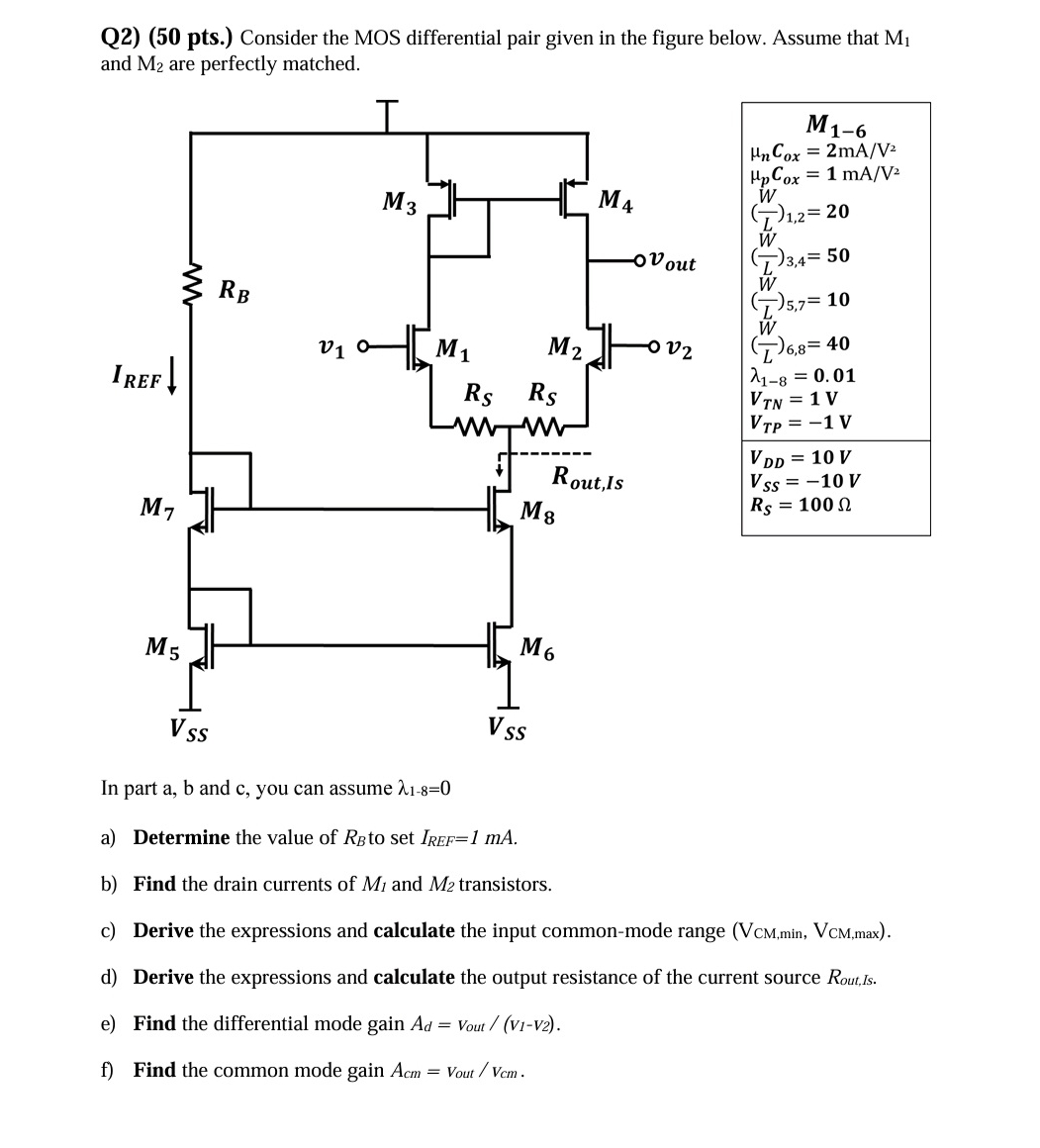 Solved Q Pts Consider The Mos Differential Pair G