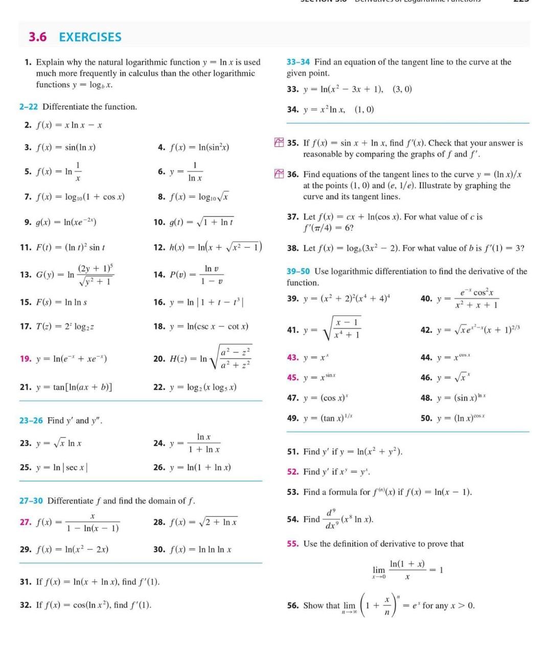 Solved 3.6 EXERCISES 1. Explain why the natural logarithmic | Chegg.com