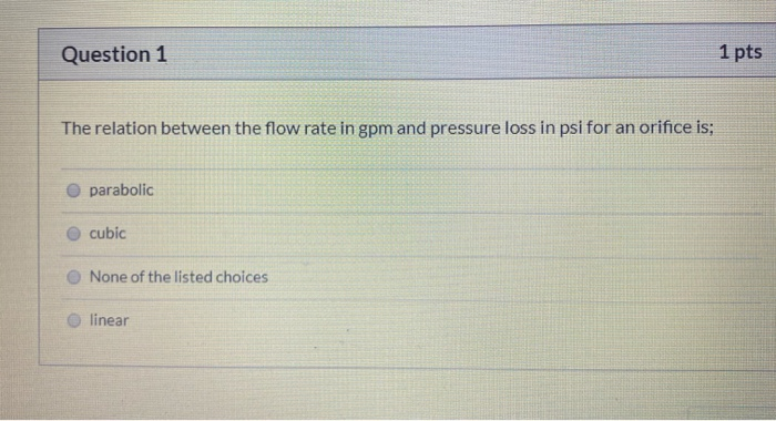 Solved Question 1 1 pts The relation between the flow rate | Chegg.com
