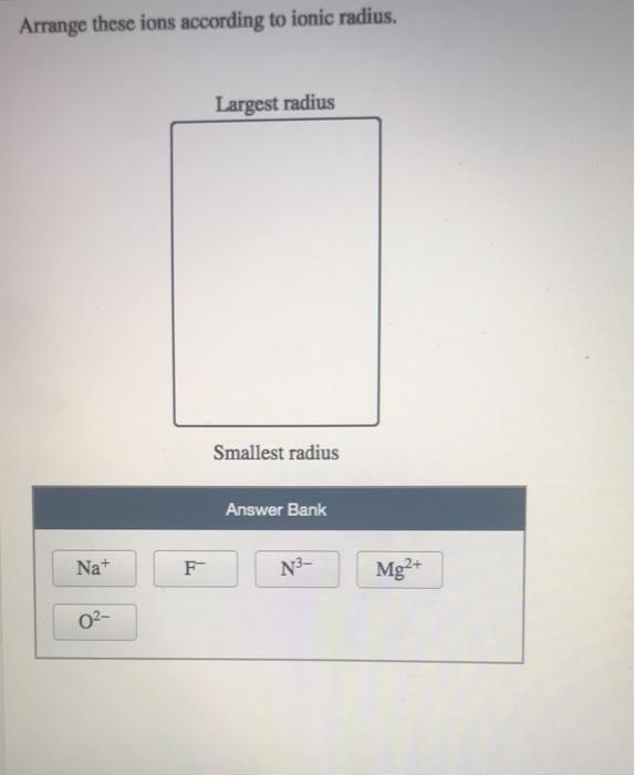 Solved Arrange these ions according to ionic radius, Largest | Chegg.com