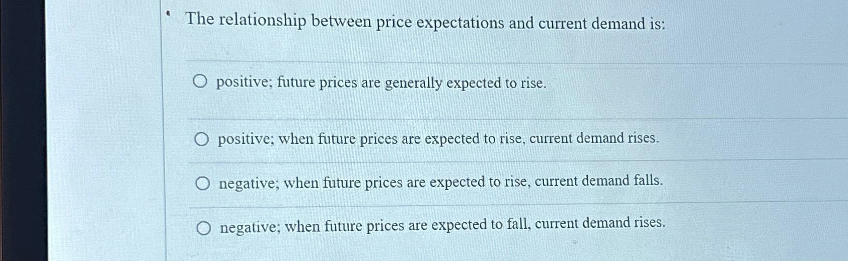Solved The relationship between price expectations and | Chegg.com
