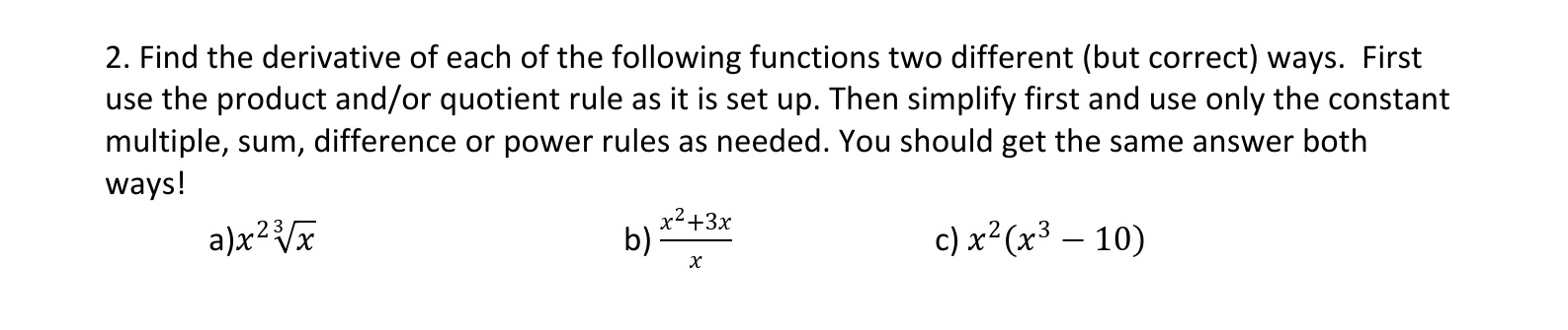 Solved Find the derivative of each of the following | Chegg.com