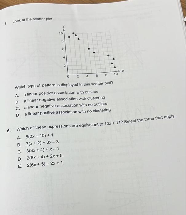 Solved Look at the scatter plot. 5. 10 8 6 4 N X 10 0 8 2 4 | Chegg.com