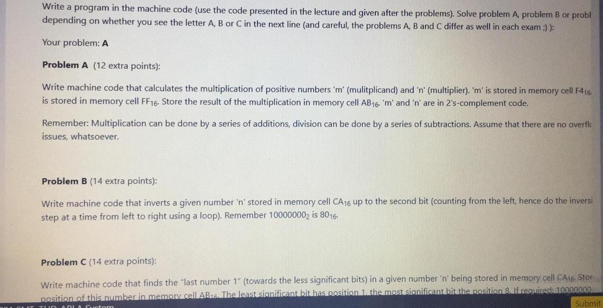Solved Write a program in the machine code (use the code | Chegg.com
