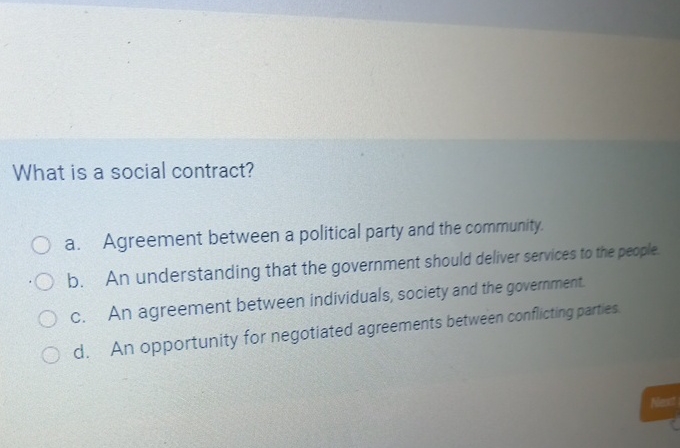 Solved What is a social contract?a. ﻿Agreement between a | Chegg.com