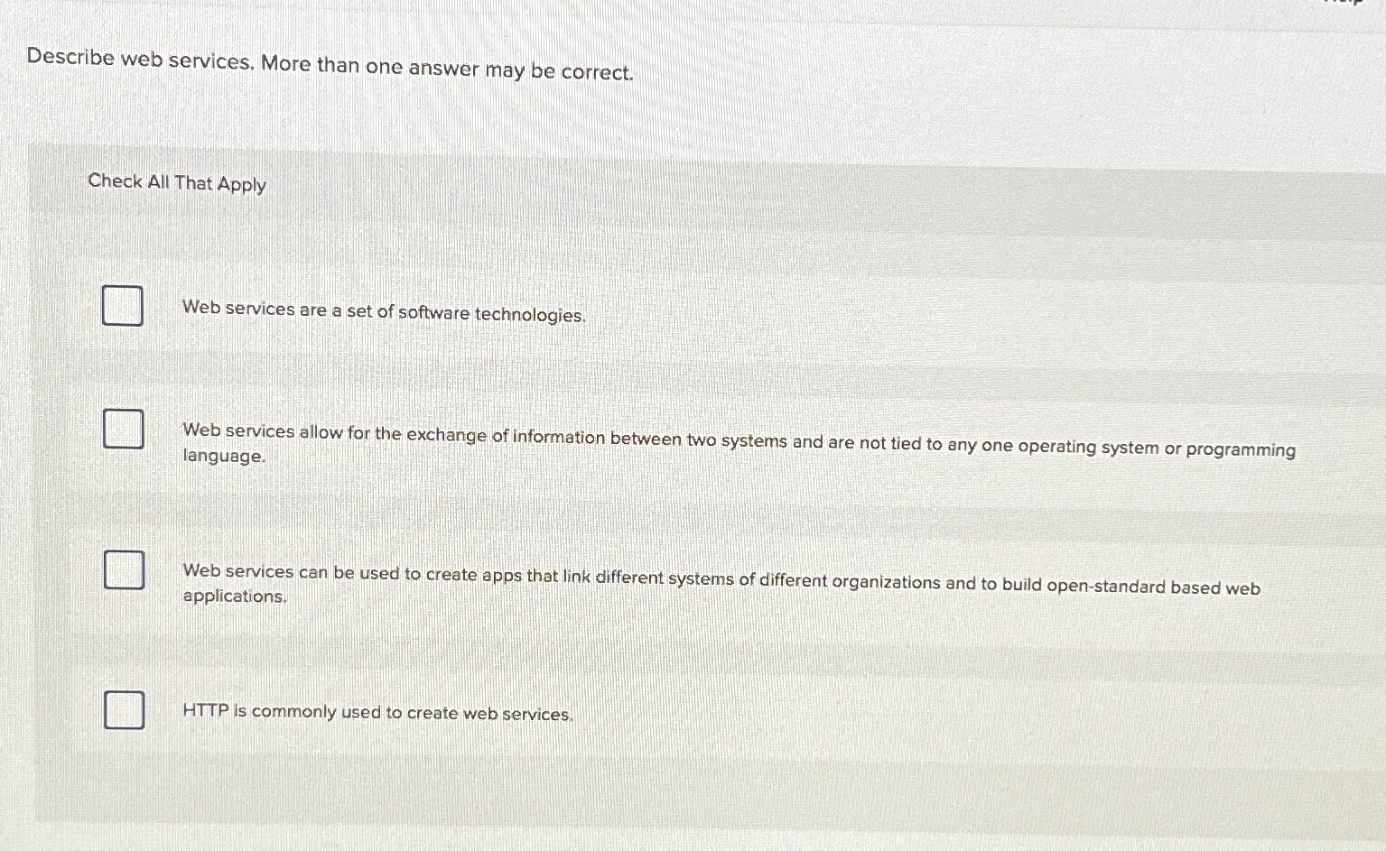 Solved Describe web services. More than one answer may be | Chegg.com