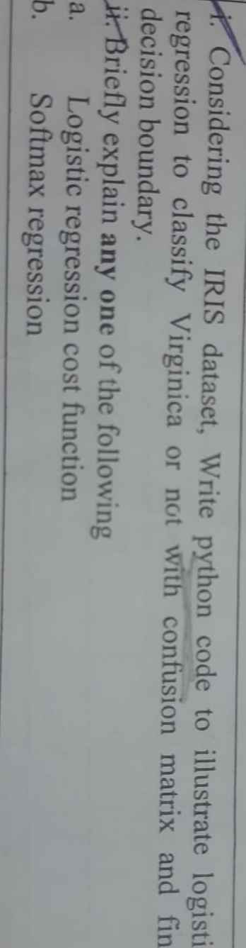 Solved Considering the IRIS dataset, Write python code to | Chegg.com
