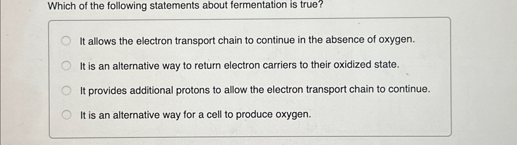 Solved Which of the following statements about fermentation | Chegg.com