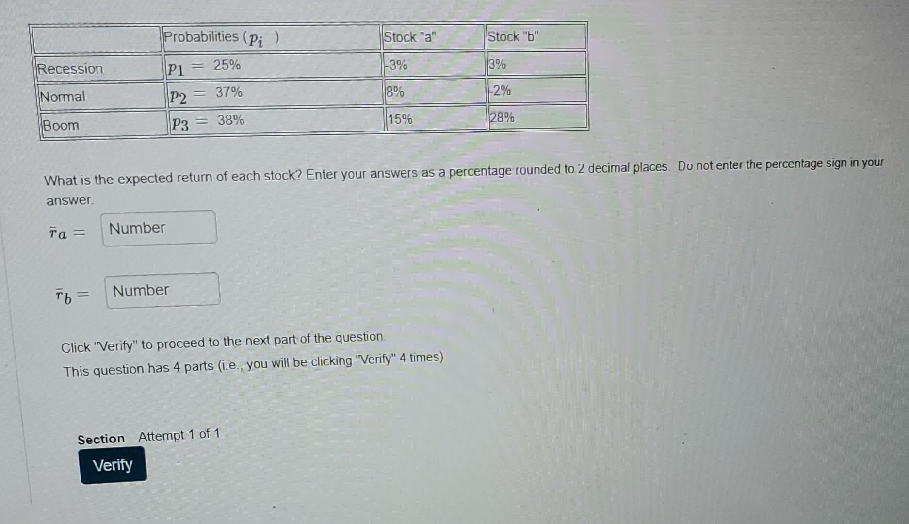 Solved Consider A Portfolio That Contains Two Stocks. Stock | Chegg.com