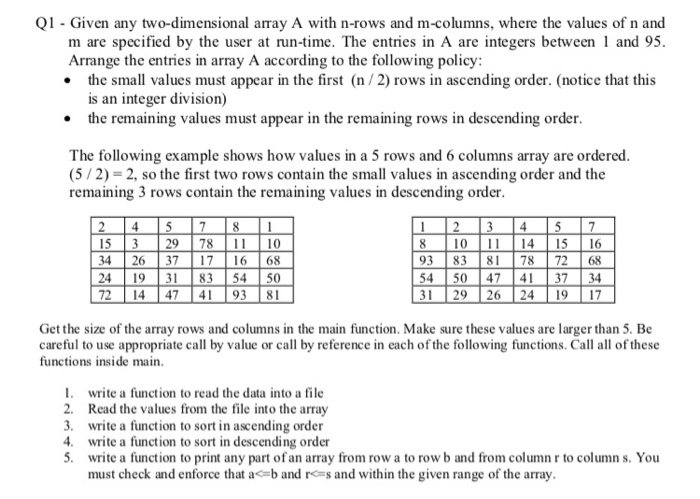 Q1 - Given any two-dimensional array A with n-rows | Chegg.com