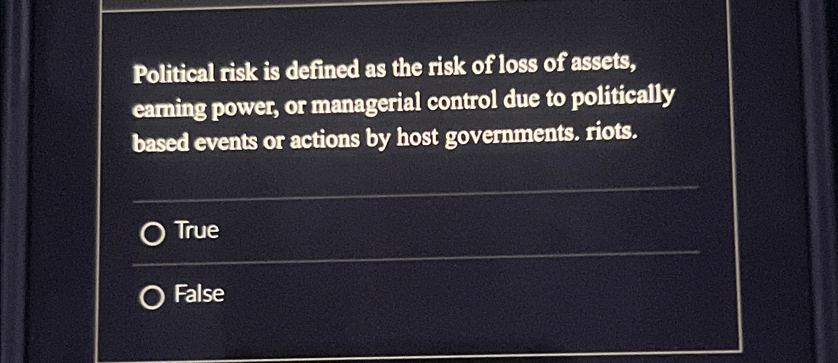 Solved Political risk is defined as the risk of loss of | Chegg.com