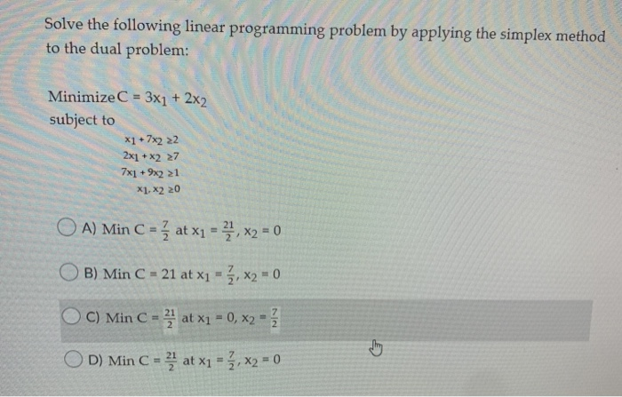 Solved Solve the following linear programming problem by | Chegg.com