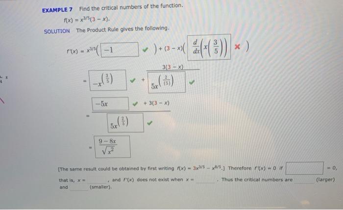 Solved EXAMPLE 7 Find the critical numbers of the function. | Chegg.com