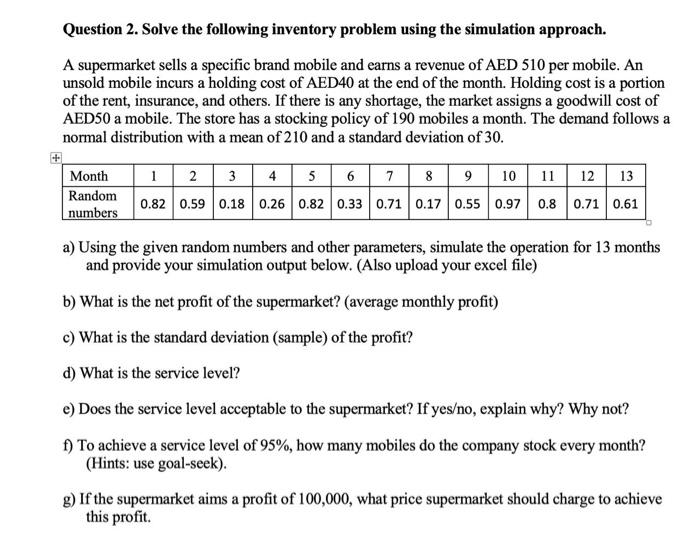 Question 2. Solve the following inventory problem | Chegg.com