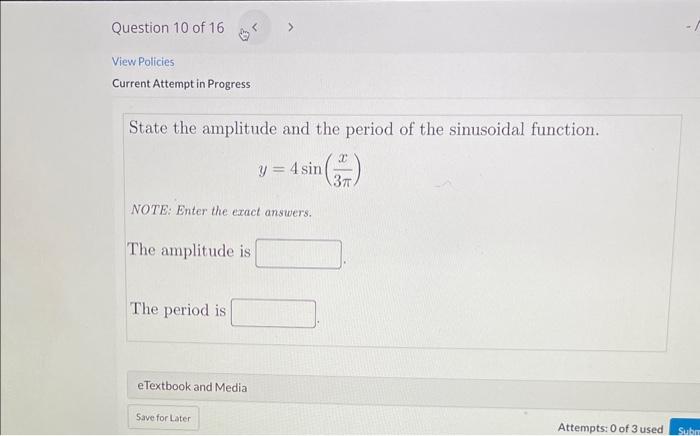 Solved State the amplitude and the period of the sinusoidal | Chegg.com