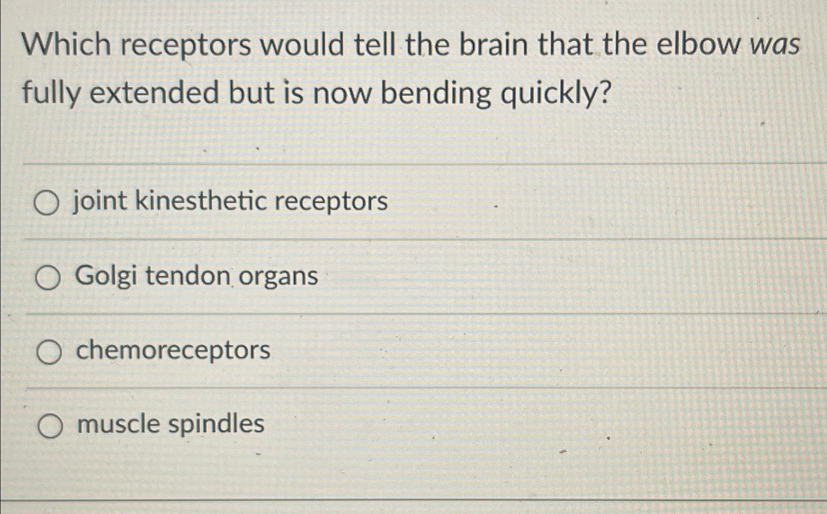 Solved Which receptors would tell the brain that the elbow | Chegg.com