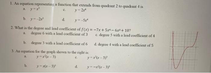 Solved c. 1. An equation representing a function that | Chegg.com